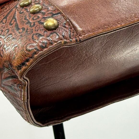 Vtg Scully Brown Tooled Beaded Leather Shoulder Bucket Bag Purse Western Boho - Picture 6 of 11